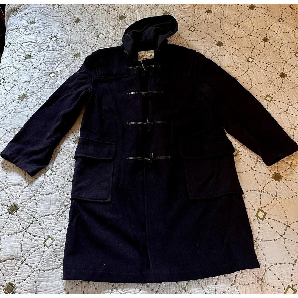 Vtg Gloverall Duffle Coat US 42 Hooded Toggle Horn Fastening Wool Blend England